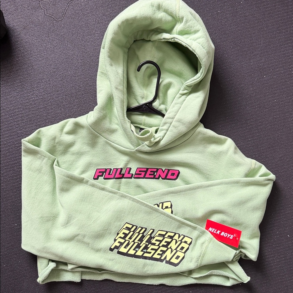 Full Send Light Green Cropped Hoodie